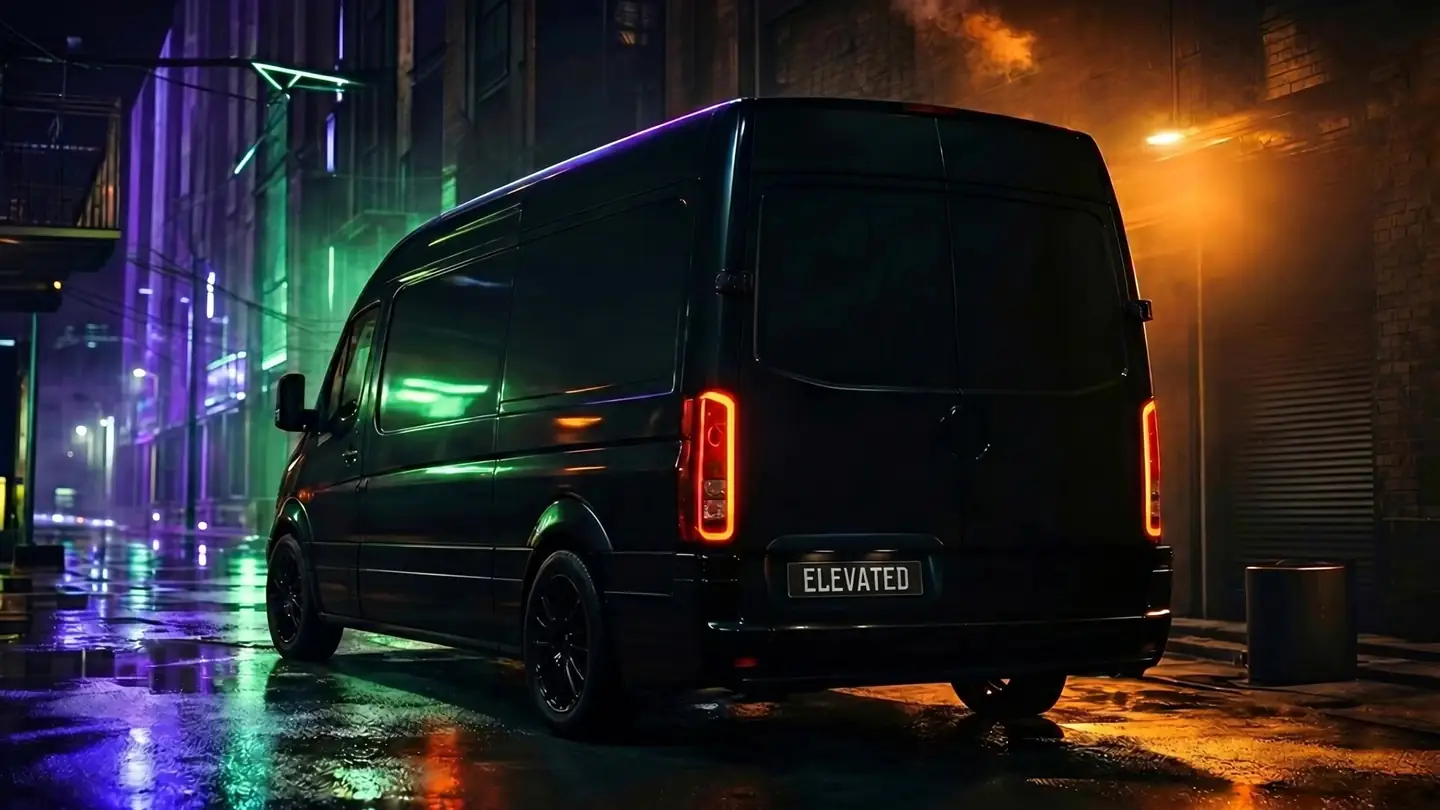 A blacked-out Elevated delivery van, doors flung open, a neon burst and the AiR ESS lineup pouring out the back